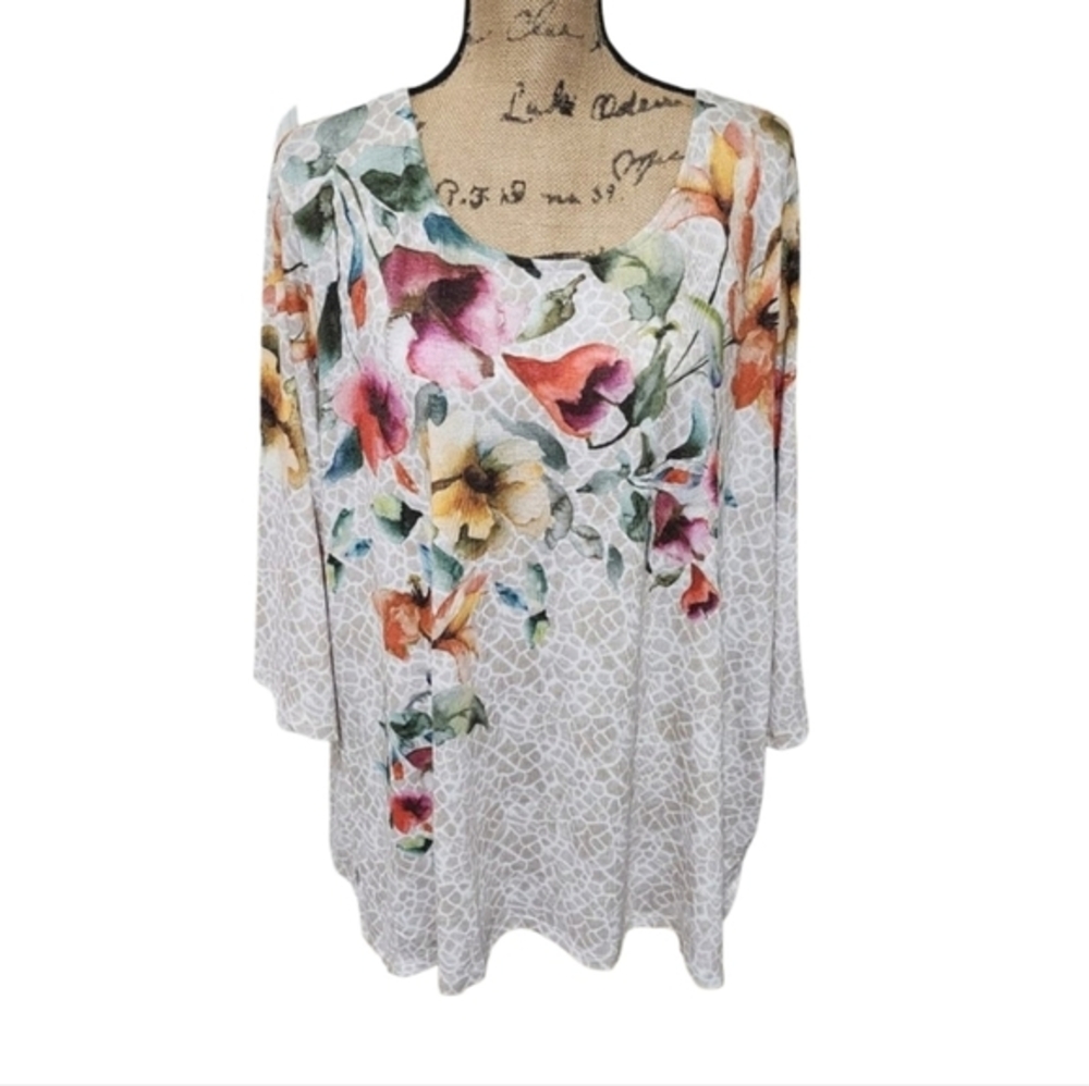 Avenue Floral Animal Print Scoop Neck 3/4 Sleeve Tunic Top Plus Size 26/28 4X